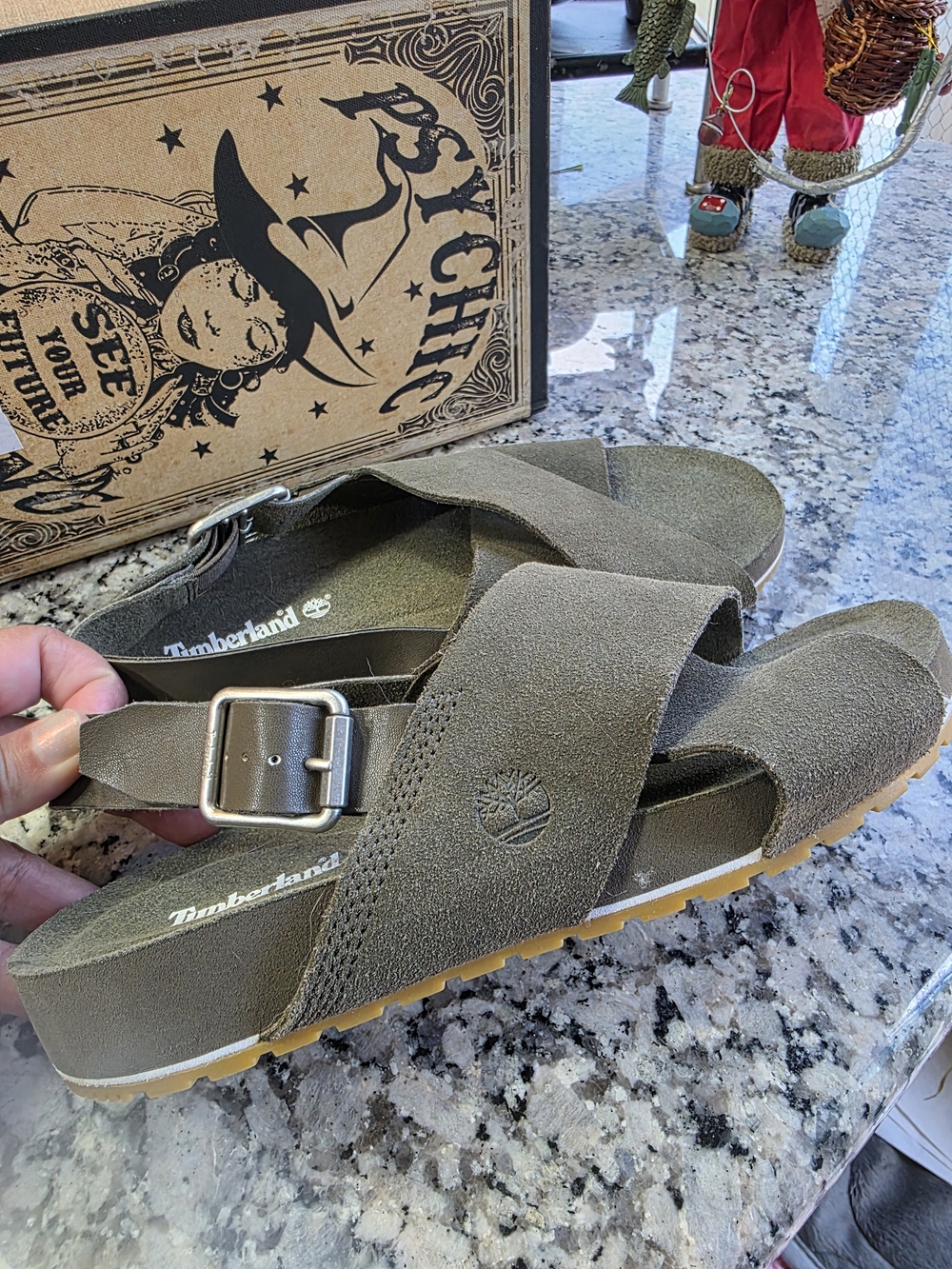 Timberland Women's Size 6.5 Olive Suede Cross-Strap Sandals